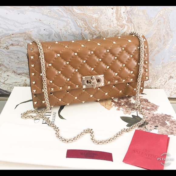 Valentino Handbags - Valentino Rockstud Spike Brown Chain Clutch Bag